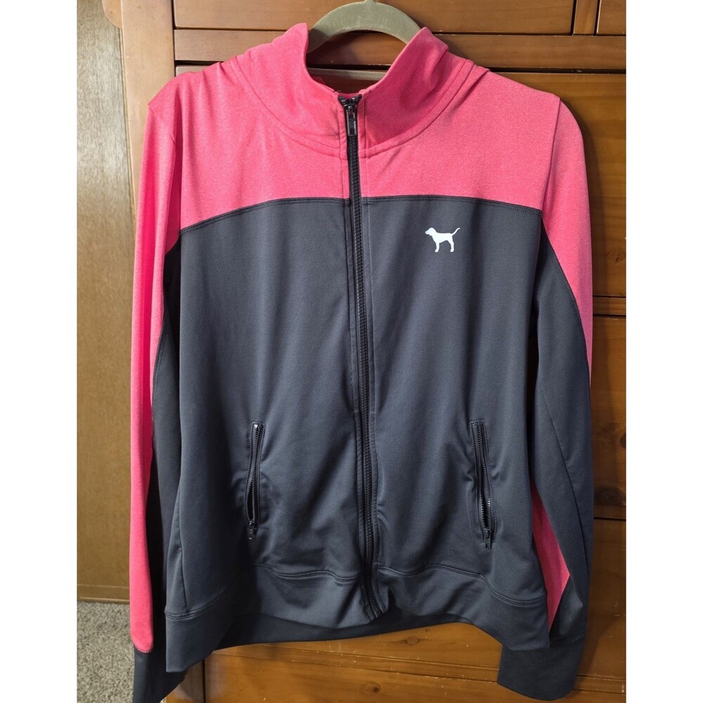 Pink Victoria's Secret Jacket Size Large Pink Gray Zip Up Activewear Stretch